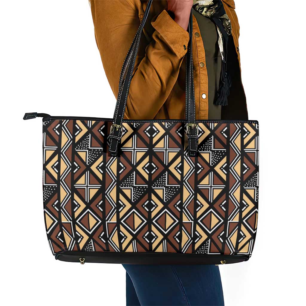 Mali Mud Cloth Legacy Leather Tote Bag African Tribal Pattern - African Pride