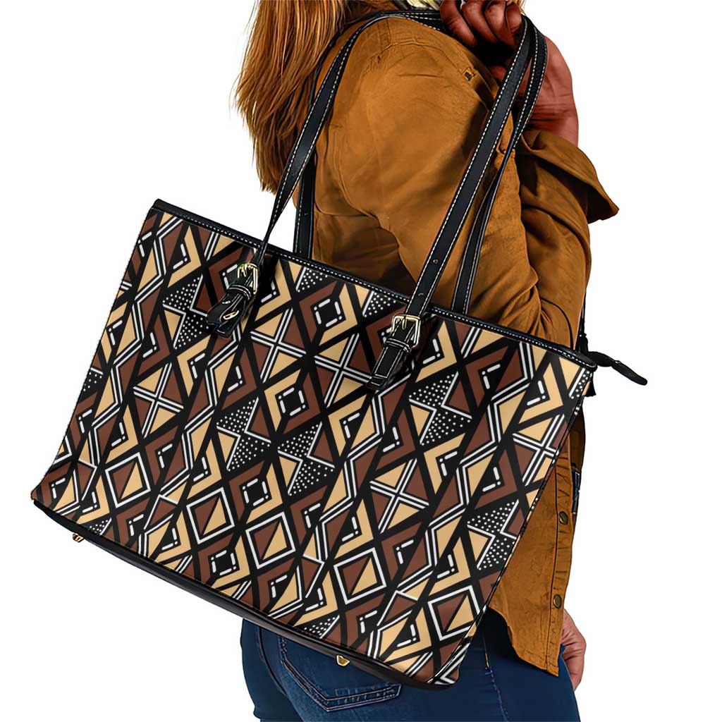 Mali Mud Cloth Legacy Leather Tote Bag African Tribal Pattern - African Pride