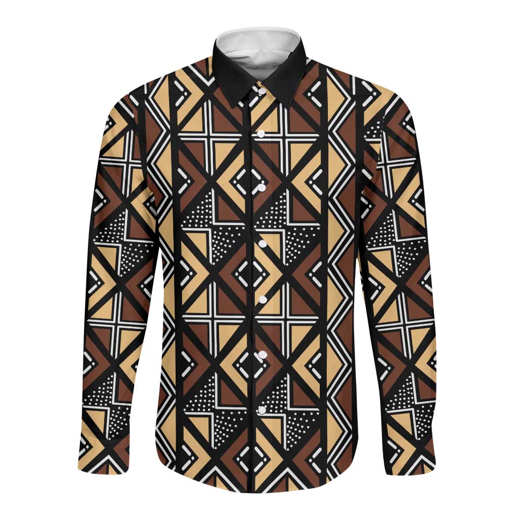 Mali Mud Cloth Legacy Long Sleeve Button Shirt African Tribal Pattern - African Pride