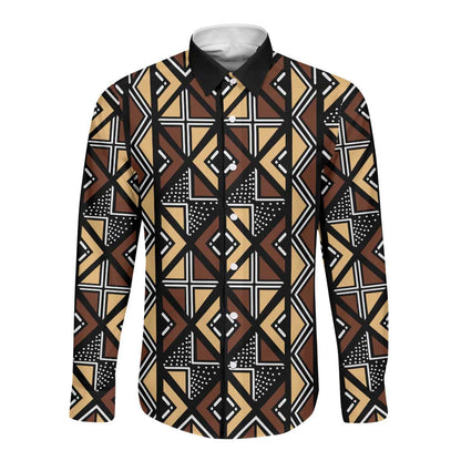 Mali Mud Cloth Legacy Long Sleeve Button Shirt African Tribal Pattern - African Pride