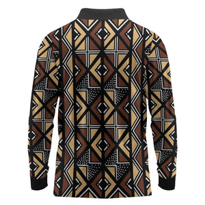 Mali Mud Cloth Legacy Long Sleeve Polo Shirt African Tribal Pattern - African Pride