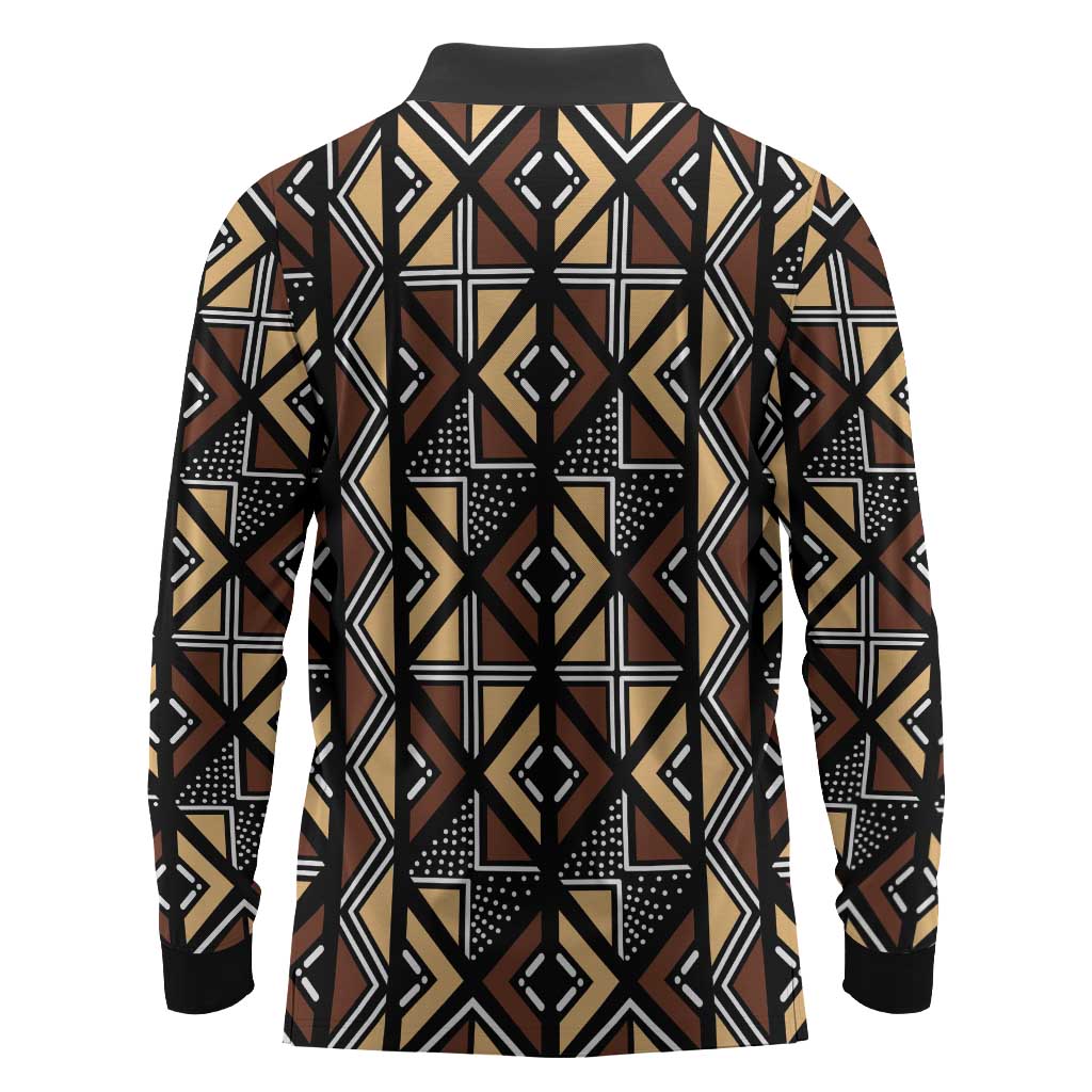 Mali Mud Cloth Legacy Long Sleeve Polo Shirt African Tribal Pattern - African Pride
