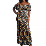 Mali Mud Cloth Legacy Off Shoulder Maxi Dress African Tribal Pattern - African Pride