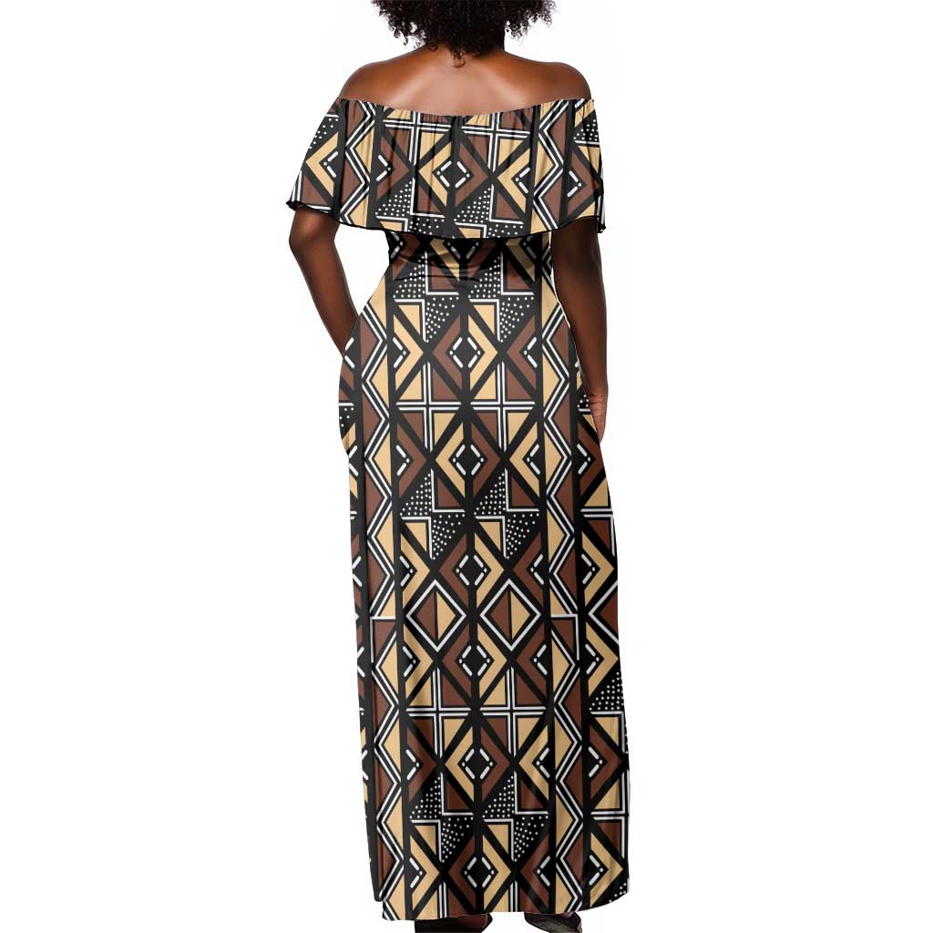 Mali Mud Cloth Legacy Off Shoulder Maxi Dress African Tribal Pattern - African Pride