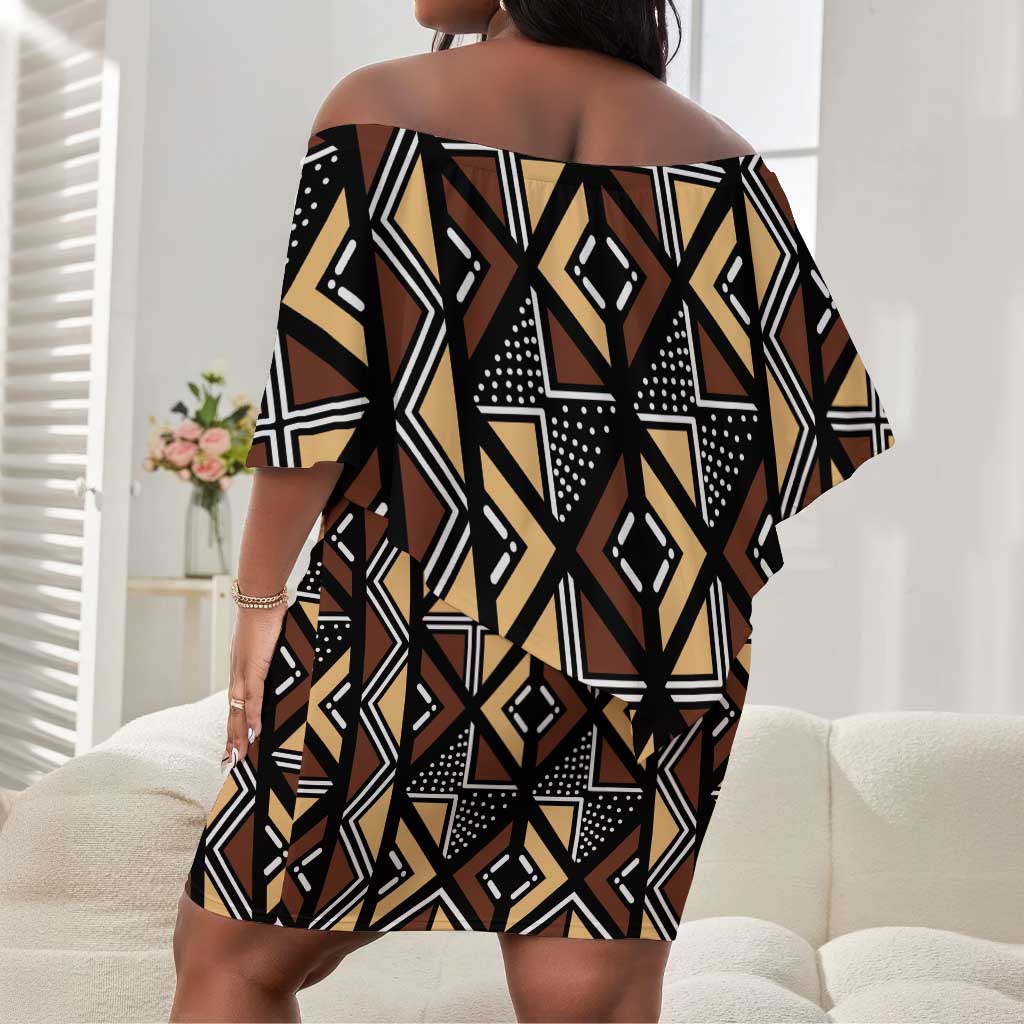 Mali Mud Cloth Legacy Off Shoulder Short Dress African Tribal Pattern - African Pride