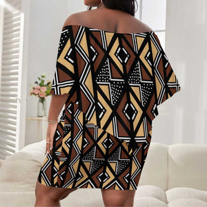 Mali Mud Cloth Legacy Off Shoulder Short Dress African Tribal Pattern - African Pride