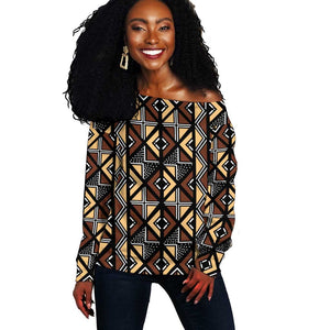 Mali Mud Cloth Legacy Off Shoulder Sweater African Tribal Pattern - African Pride