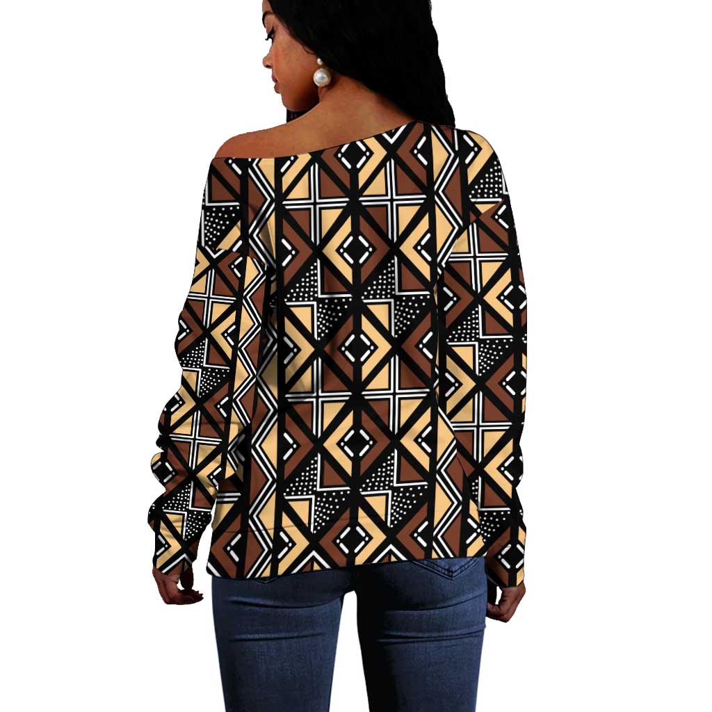 Mali Mud Cloth Legacy Off Shoulder Sweater African Tribal Pattern - African Pride