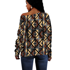 Mali Mud Cloth Legacy Off Shoulder Sweater African Tribal Pattern - African Pride