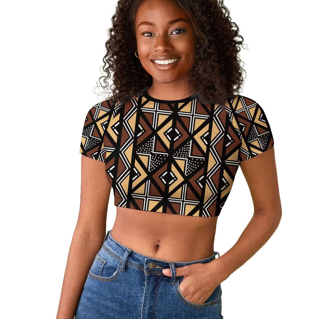 Mali Mud Cloth Legacy Raglan Cropped T shirt African Tribal Pattern - African Pride