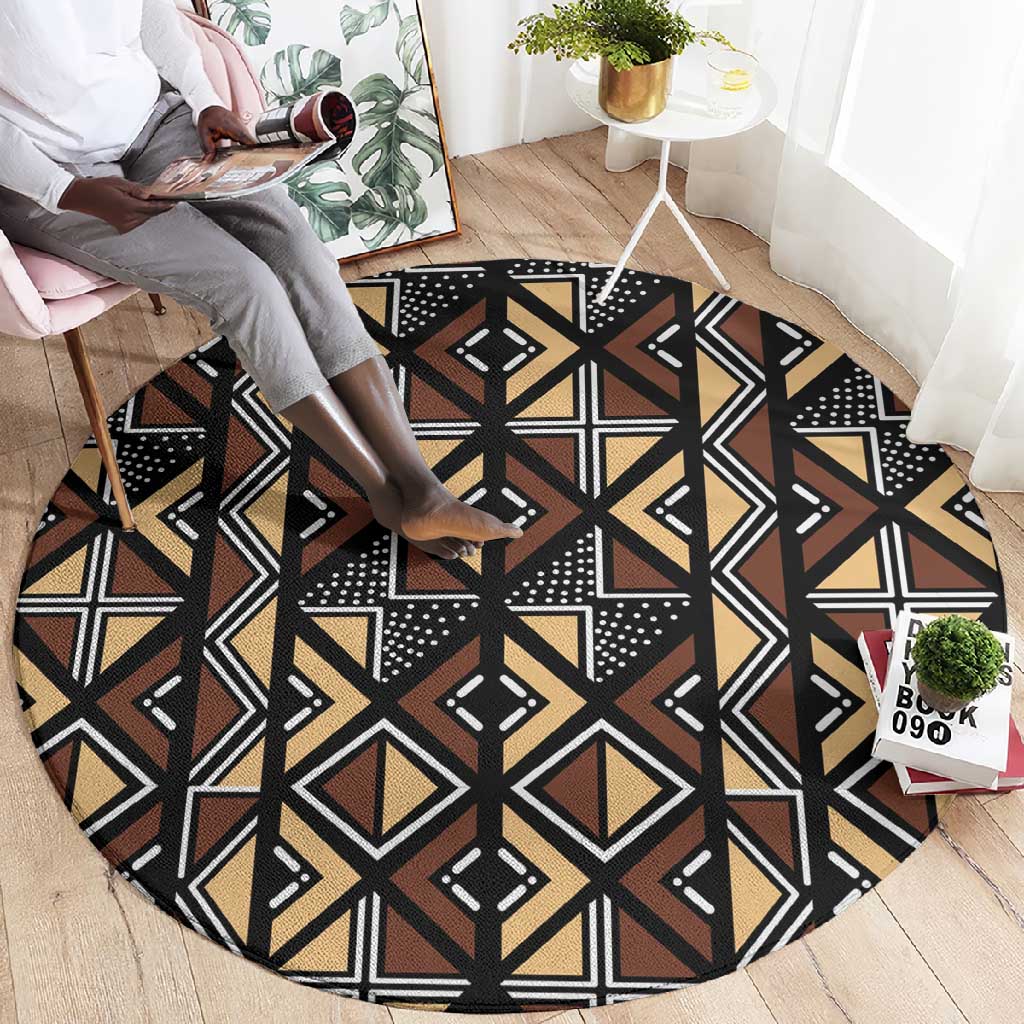 Mali Mud Cloth Legacy Round Carpet African Tribal Pattern - African Pride