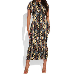 Mali Mud Cloth Legacy Short Sleeve Bodycon Dress African Tribal Pattern - African Pride