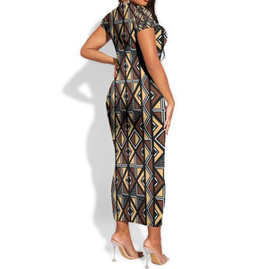 Mali Mud Cloth Legacy Short Sleeve Bodycon Dress African Tribal Pattern - African Pride