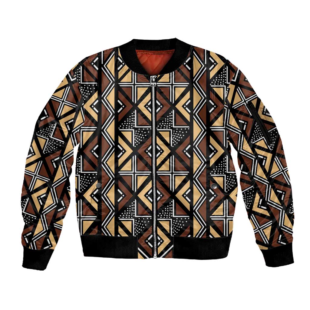 Mali Mud Cloth Legacy Sleeve Zip Bomber Jacket African Tribal Pattern - African Pride