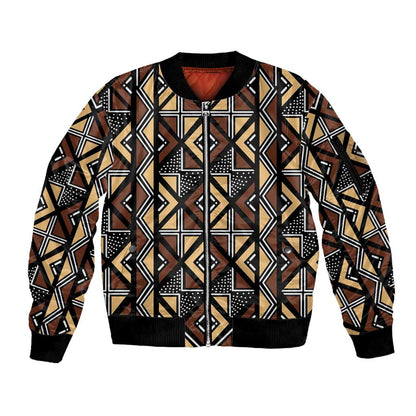 Mali Mud Cloth Legacy Sleeve Zip Bomber Jacket African Tribal Pattern - African Pride
