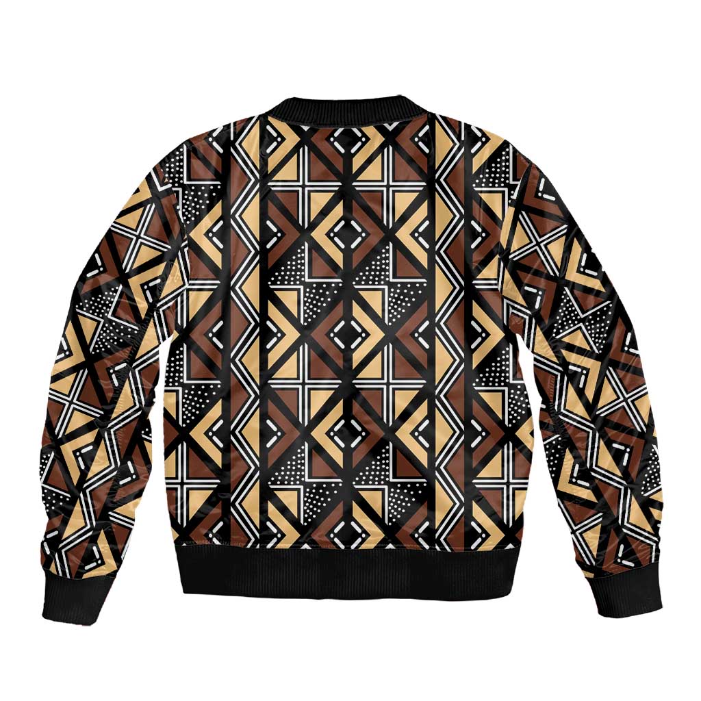Mali Mud Cloth Legacy Sleeve Zip Bomber Jacket African Tribal Pattern - African Pride