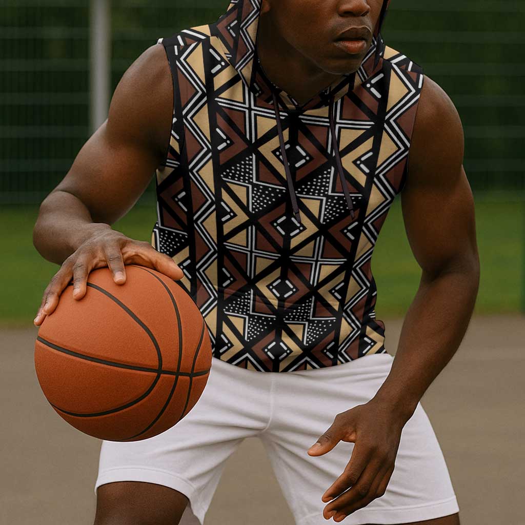 Mali Mud Cloth Legacy Sleeveless Hoodie African Tribal Pattern - African Pride