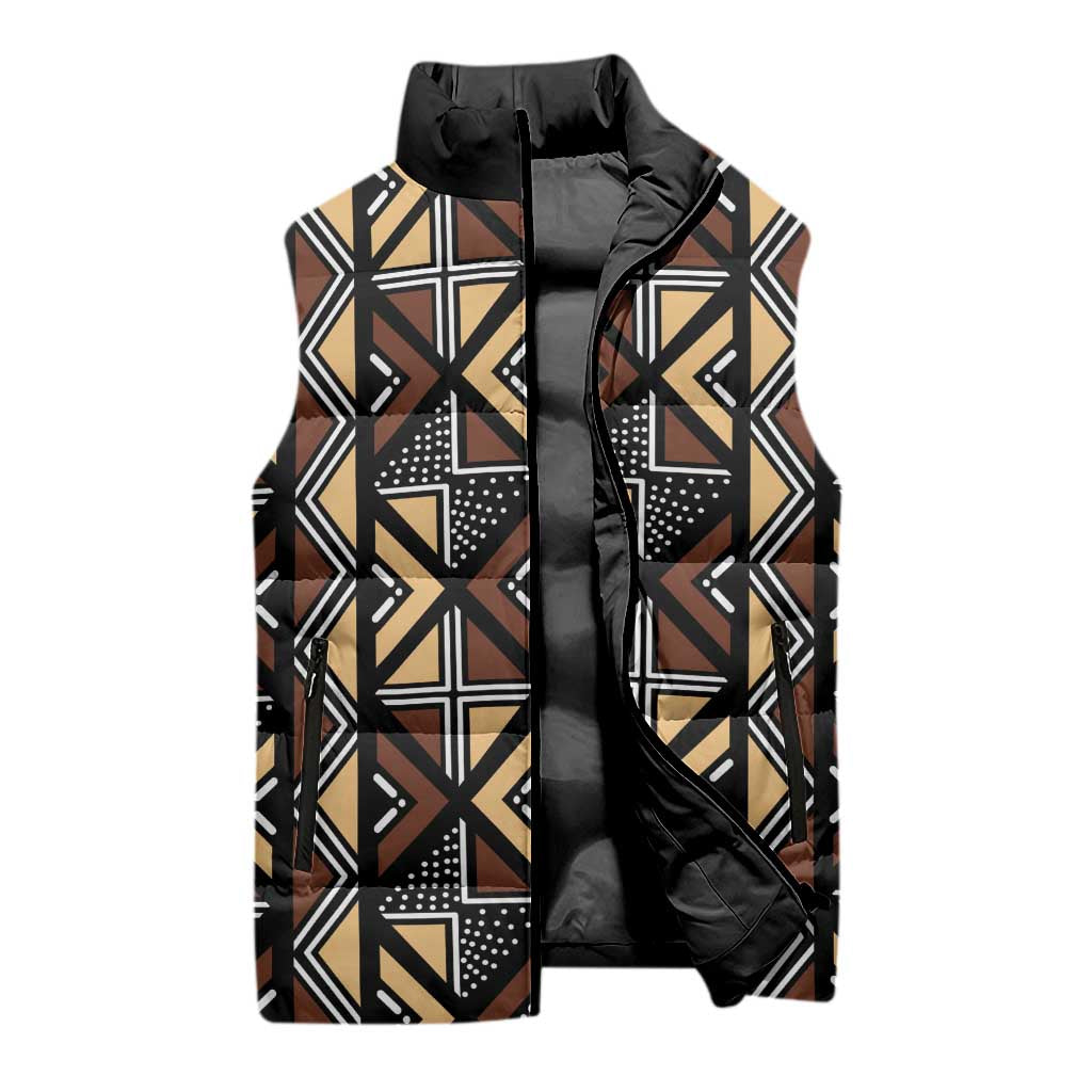 Mali Mud Cloth Legacy Pattern Sleeveless Puffer Jacket Ethnic Geometry Style