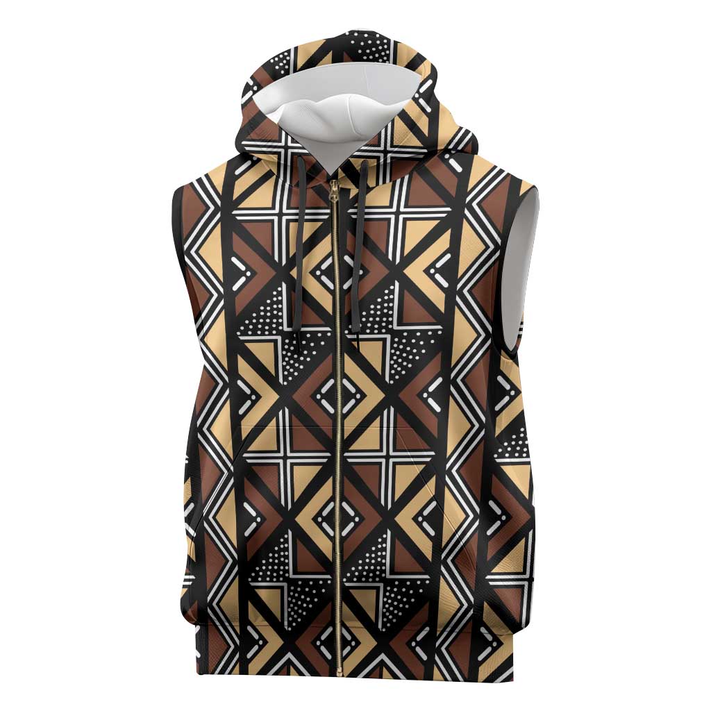 Mali Mud Cloth Legacy Sleeveless Zip Hoodie African Tribal Pattern - African Pride