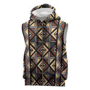 Mali Mud Cloth Legacy Sleeveless Zip Hoodie African Tribal Pattern - African Pride
