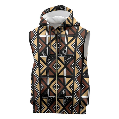 Mali Mud Cloth Legacy Sleeveless Zip Hoodie African Tribal Pattern - African Pride