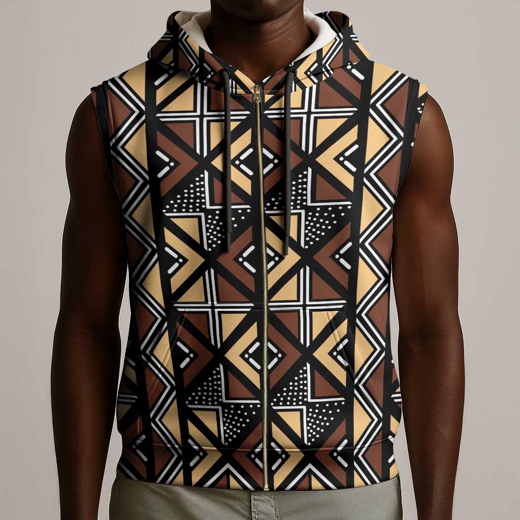 Mali Mud Cloth Legacy Sleeveless Zip Hoodie African Tribal Pattern - African Pride