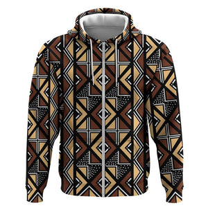 Mali Mud Cloth Legacy Zip Hoodie African Tribal Pattern - African Pride