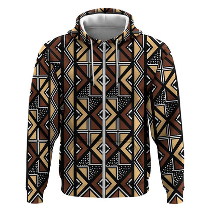Mali Mud Cloth Legacy Zip Hoodie African Tribal Pattern - African Pride