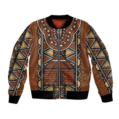 Mali Mud Cloth Village Legacy Bomber Jacket African Tribal Pattern - African Pride