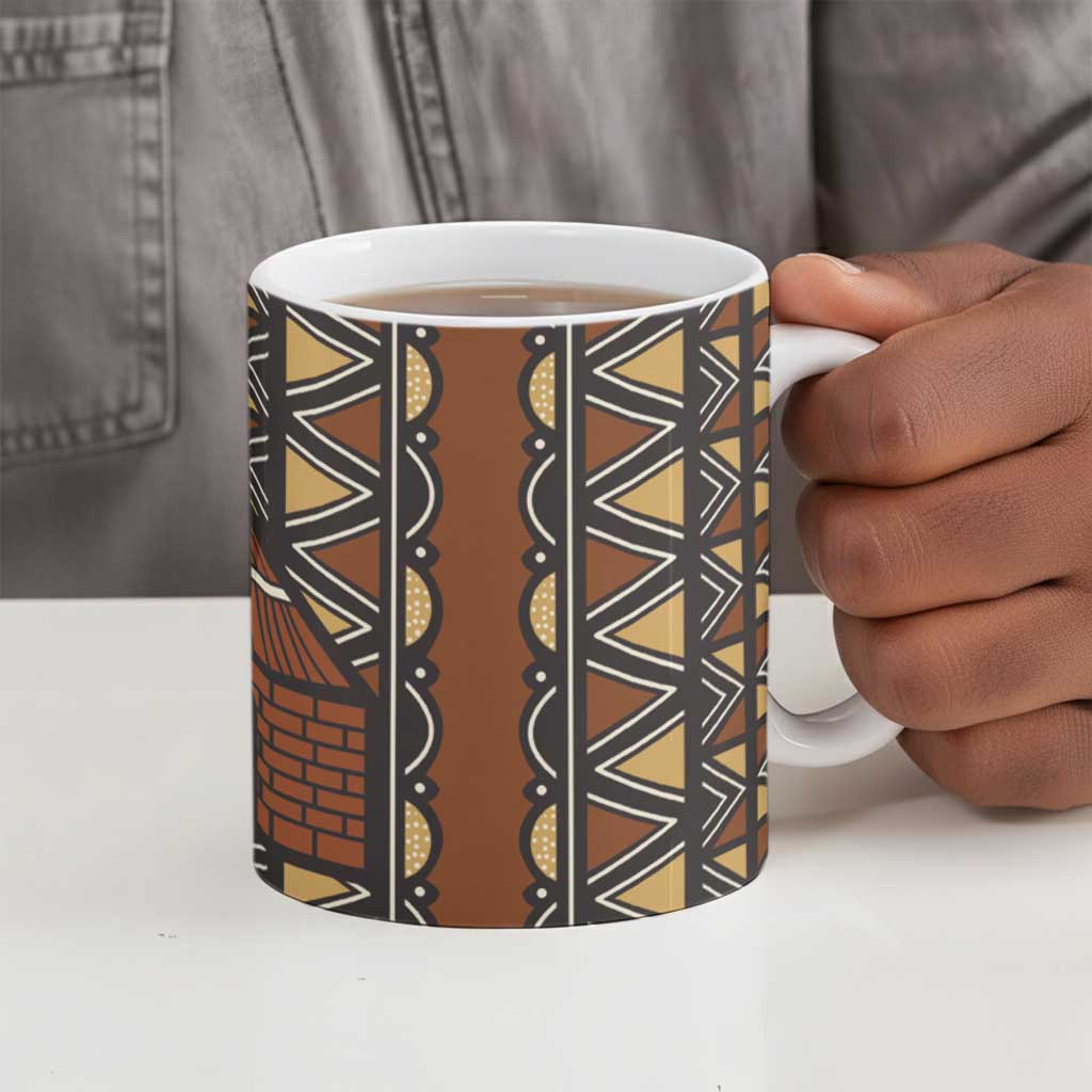 Mali Mud Cloth African Village Ceramic Mug Ethnic Geometry Style