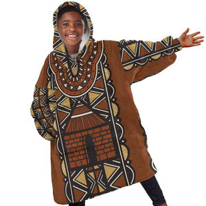 Mali Mud Cloth Village Legacy Kid Wearable Blanket Hoodie African Tribal Pattern - African Pride