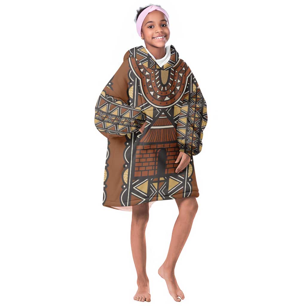 Mali Mud Cloth Village Legacy Kid Wearable Blanket Hoodie African Tribal Pattern - African Pride