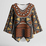 Mali Mud Cloth African Village Kimono Sleeve Blouse Ethnic Geometry Style