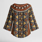 Mali Mud Cloth African Village Kimono Sleeve Blouse Ethnic Geometry Style