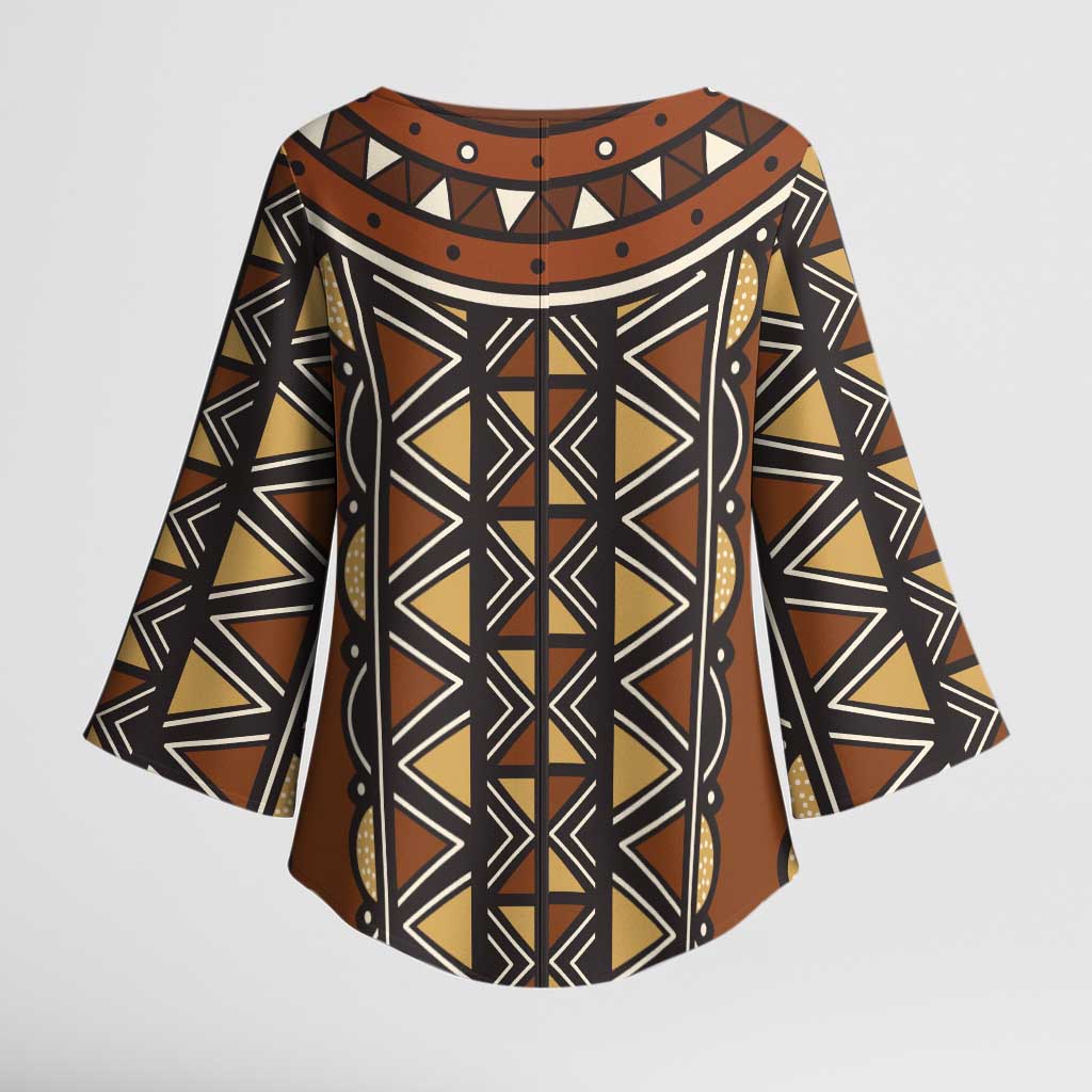 Mali Mud Cloth African Village Kimono Sleeve Blouse Ethnic Geometry Style