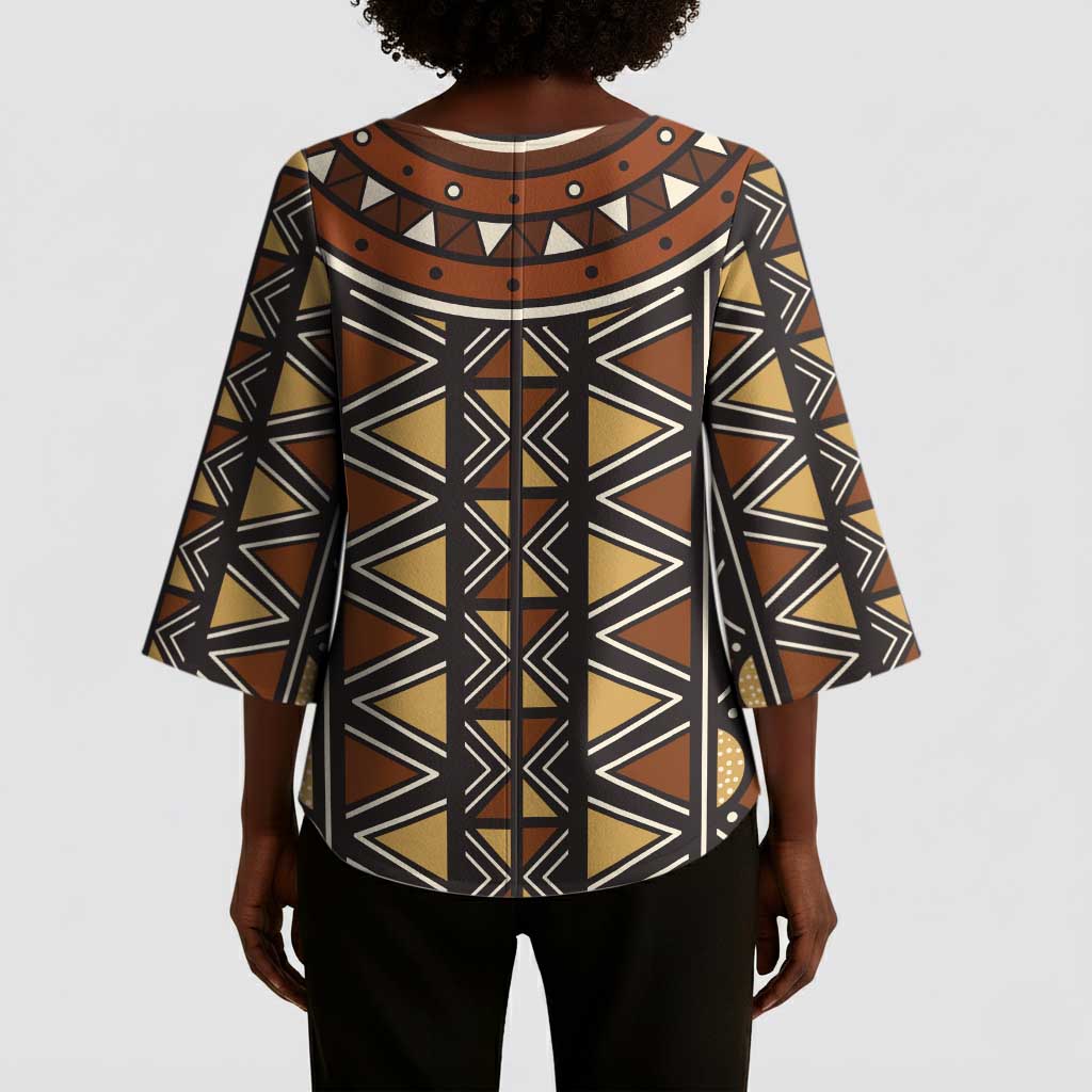 Mali Mud Cloth African Village Kimono Sleeve Blouse Ethnic Geometry Style