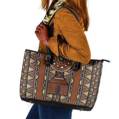 Mali Mud Cloth Village Legacy Leather Tote Bag African Tribal Pattern - African Pride