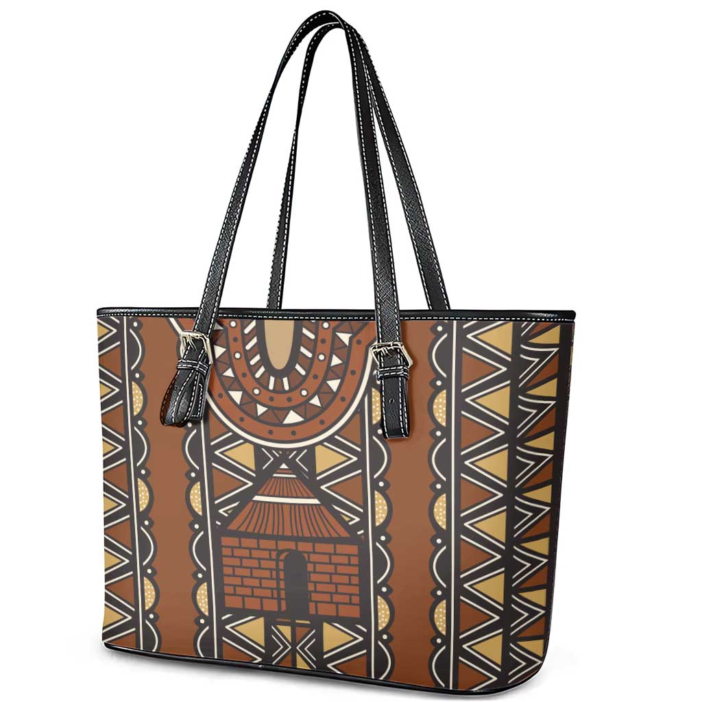 Mali Mud Cloth Village Legacy Leather Tote Bag African Tribal Pattern - African Pride