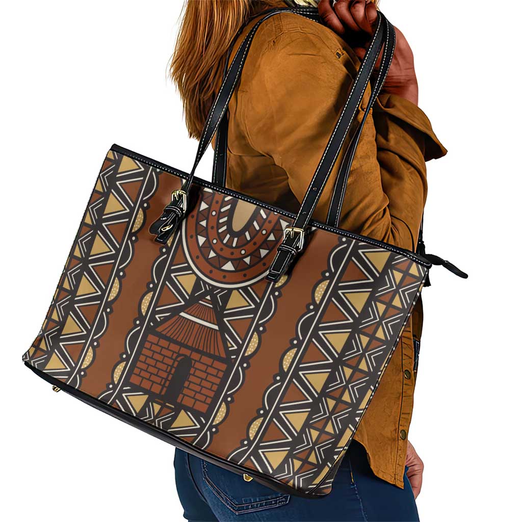 Mali Mud Cloth Village Legacy Leather Tote Bag African Tribal Pattern - African Pride