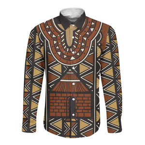 Mali Mud Cloth Village Legacy Long Sleeve Button Shirt African Tribal Pattern - African Pride