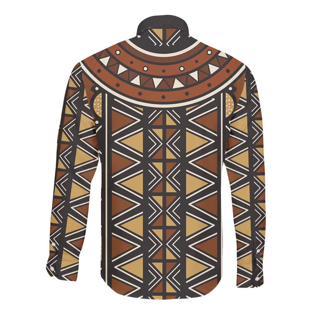 Mali Mud Cloth Village Legacy Long Sleeve Button Shirt African Tribal Pattern - African Pride