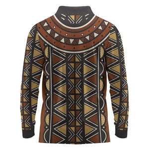 Mali Mud Cloth Village Legacy Long Sleeve Polo Shirt African Tribal Pattern - African Pride