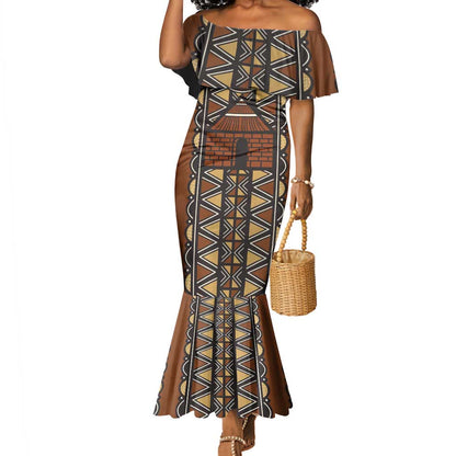 Mali Mud Cloth Village Legacy Mermaid Dress African Tribal Pattern - African Pride