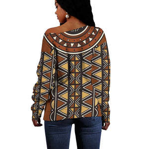 Mali Mud Cloth Village Legacy Off Shoulder Sweater African Tribal Pattern - African Pride