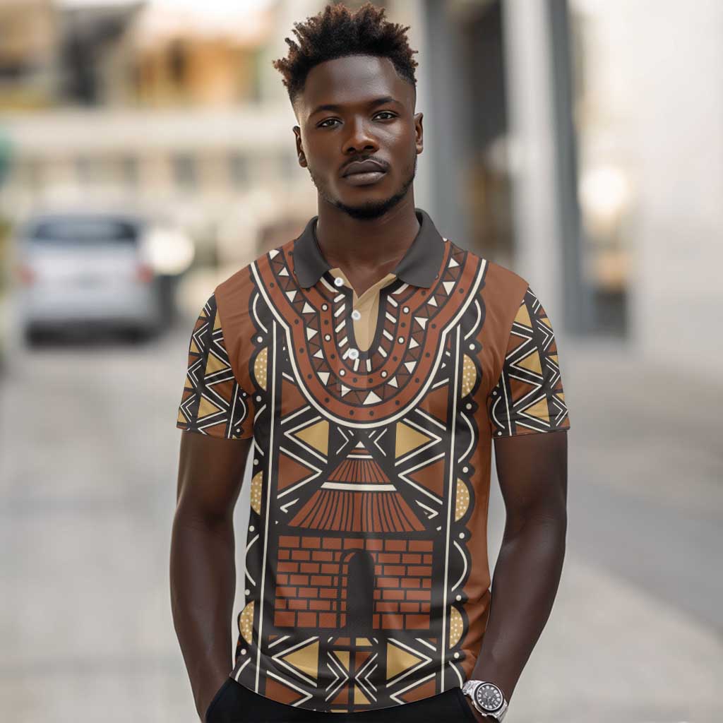 Mali Mud Cloth Village Legacy Polo Shirt African Tribal Pattern - African Pride