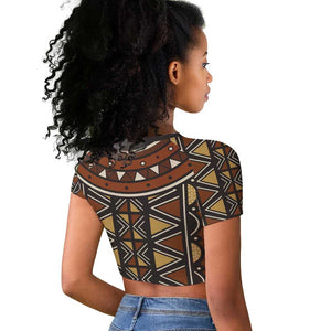 Mali Mud Cloth Village Legacy Raglan Cropped T shirt African Tribal Pattern - African Pride