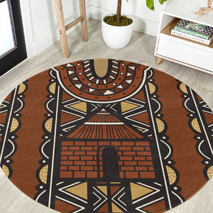 Mali Mud Cloth Village Legacy Round Carpet African Tribal Pattern - African Pride