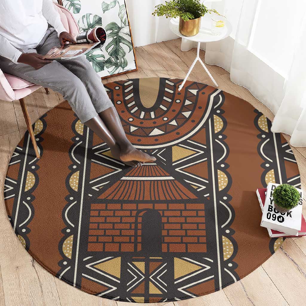 Mali Mud Cloth Village Legacy Round Carpet African Tribal Pattern - African Pride
