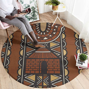 Mali Mud Cloth Village Legacy Round Carpet African Tribal Pattern - African Pride