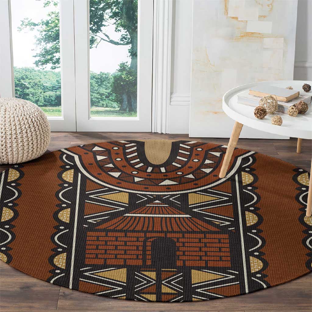 Mali Mud Cloth Village Legacy Round Carpet African Tribal Pattern - African Pride
